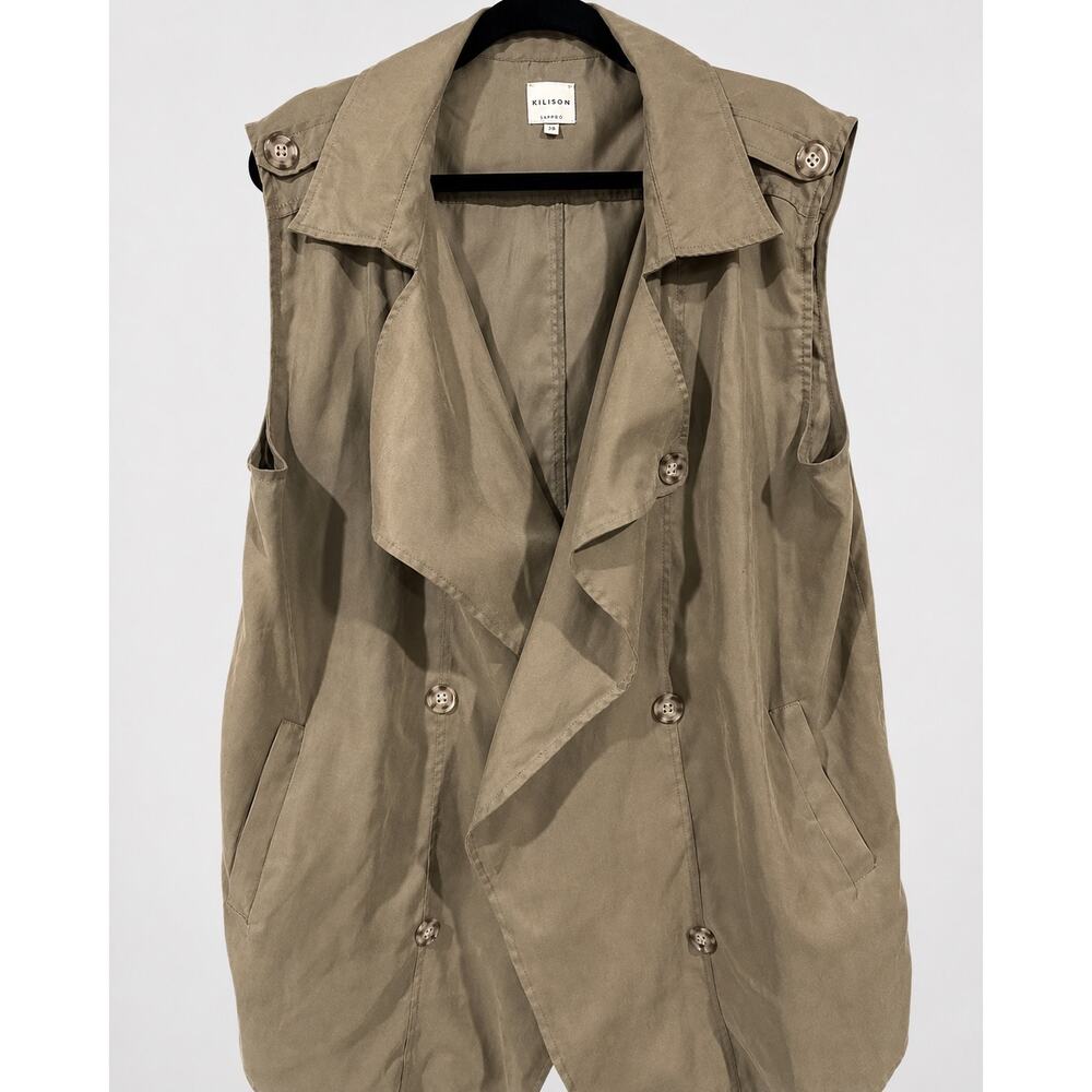 Ellison Women’s Large Olive Khaki Sleeveless Trench Vest Utility Layering Jacket